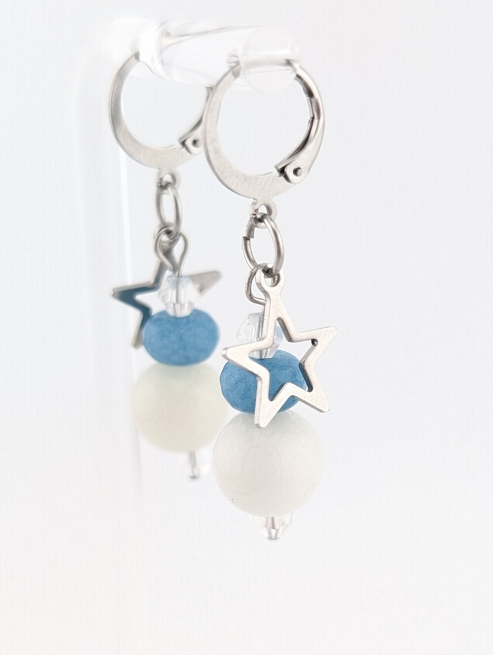 Celestial Gemstone Silver Star Earrings - Artisan Handmade Jewelry - F003